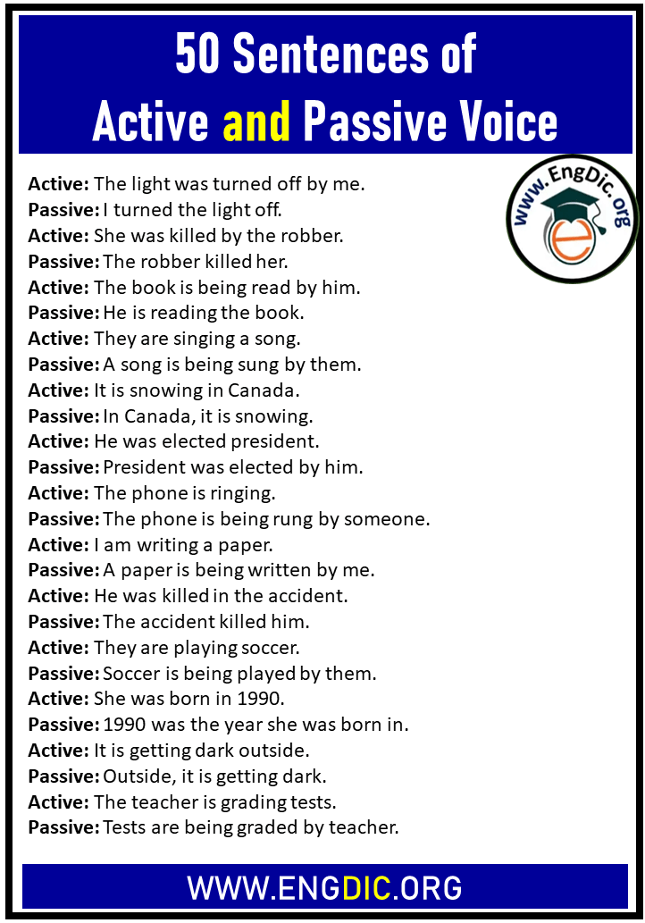 50 Sentences Of Active And Passive Voice EngDic