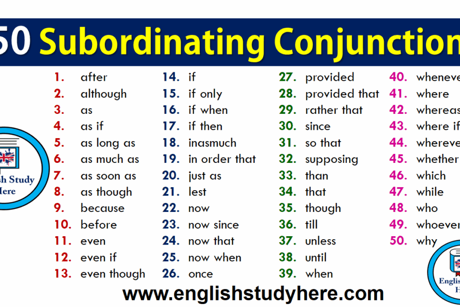 50 Subordinating Conjunctions English Study Here