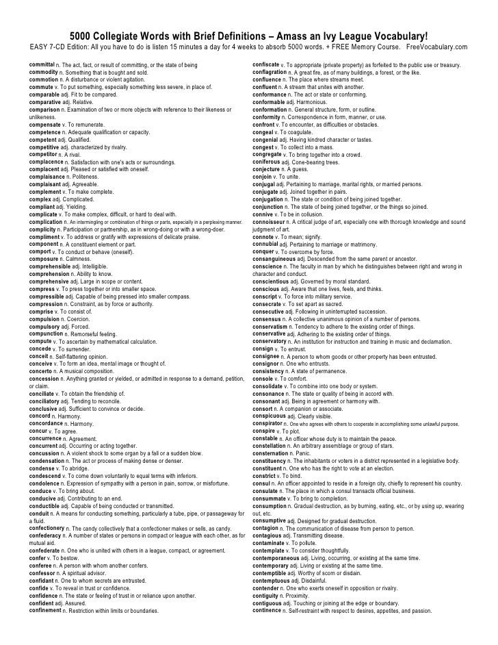 5000 Collegiate Words With Brief Definitions Words Vocabulary 
