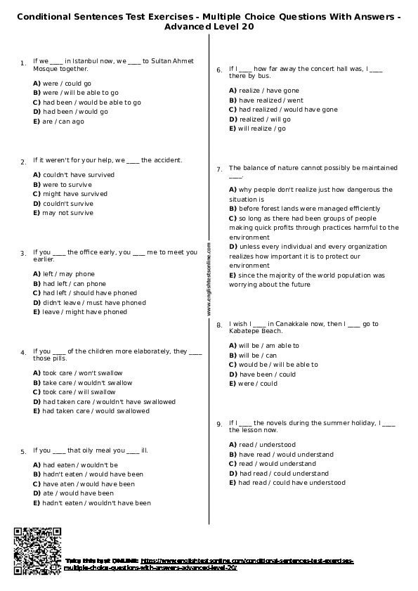 519 Conditional Sentences Test Exercises Multiple Choice Questions 