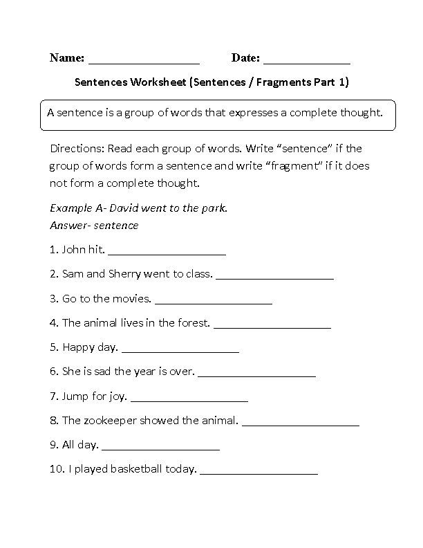 5th Grade Sentence Fragment Worksheets With Answer Key Kidsworksheetfun