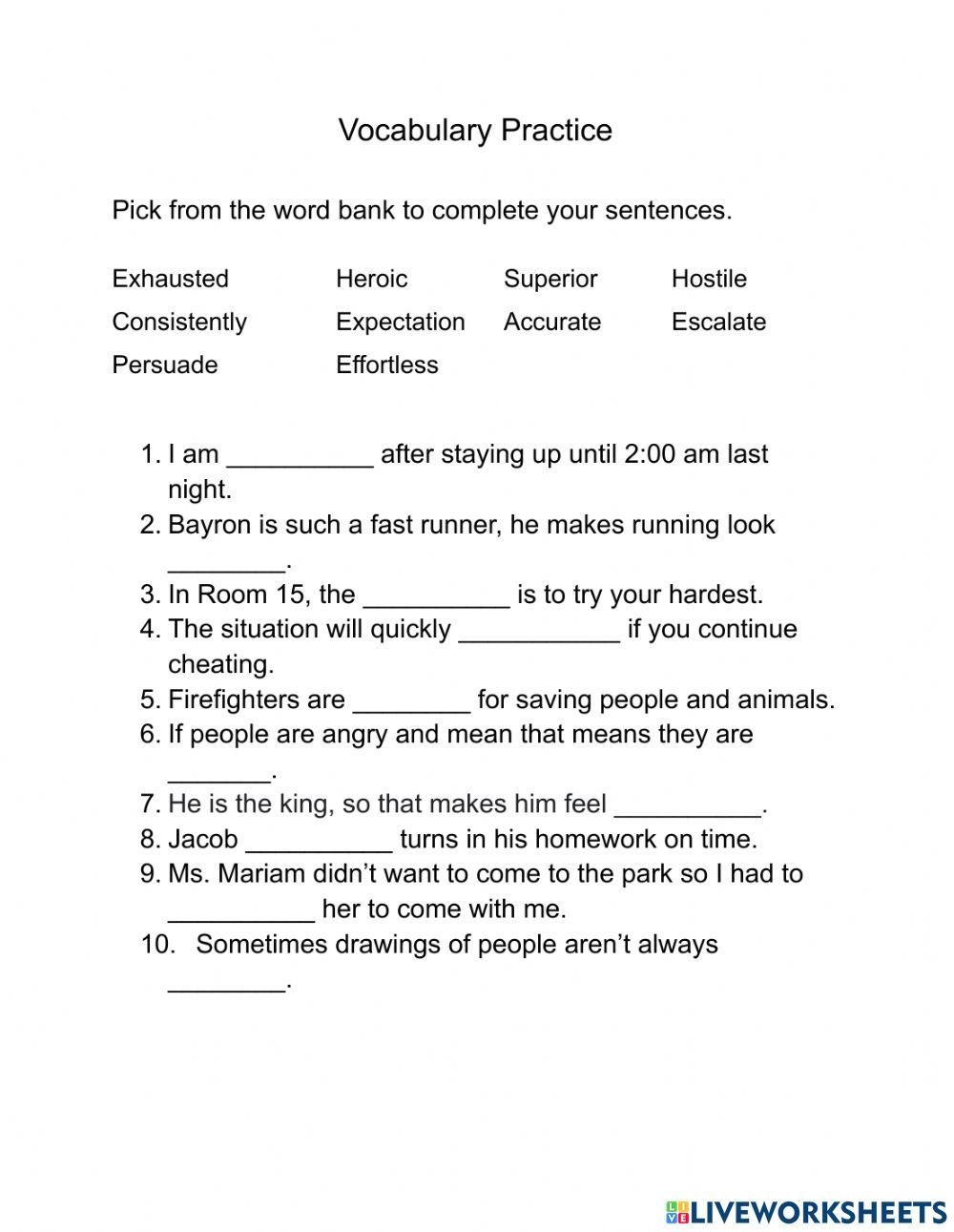 5th Grade Vocabulary Practice Worksheet Live Worksheets Worksheets 