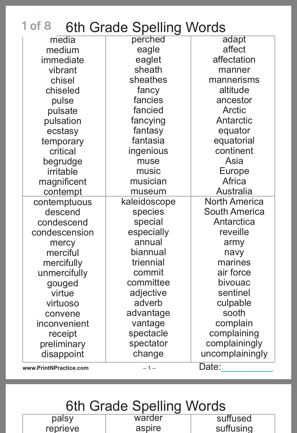 6th Grade Vocabulary Word List Pdf