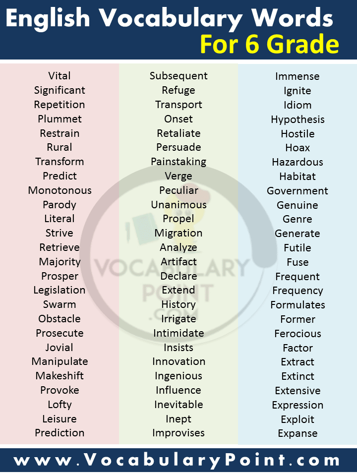 vocabulary words for 6th graders