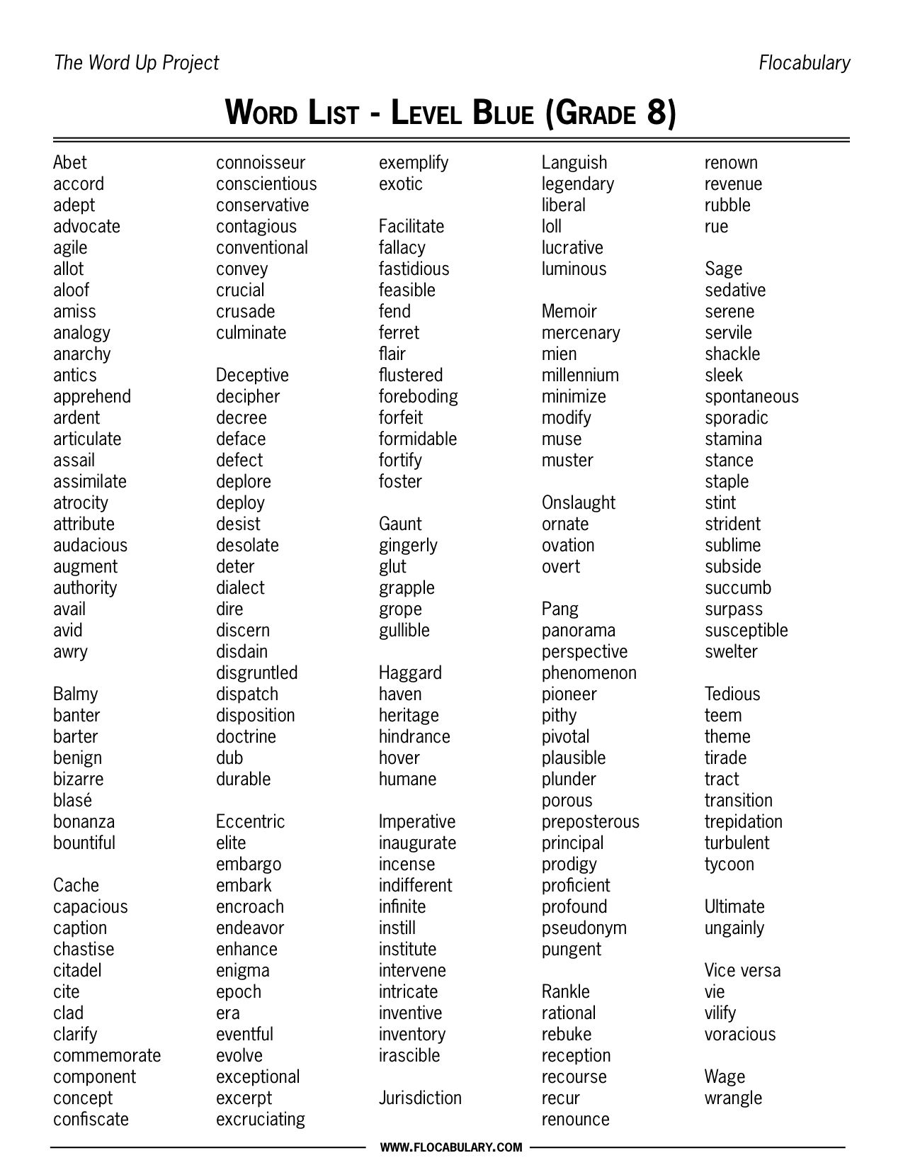 6th Grade Vocabulary Words List