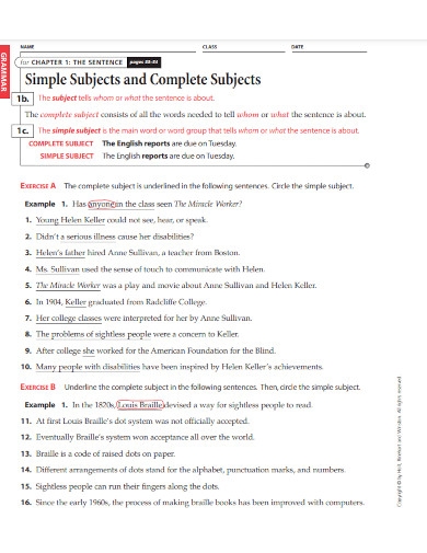 70 Simple Subject Examples