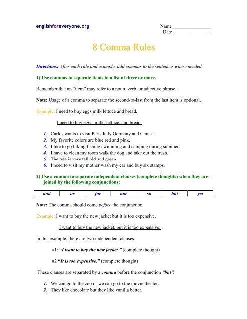 comma rules in english