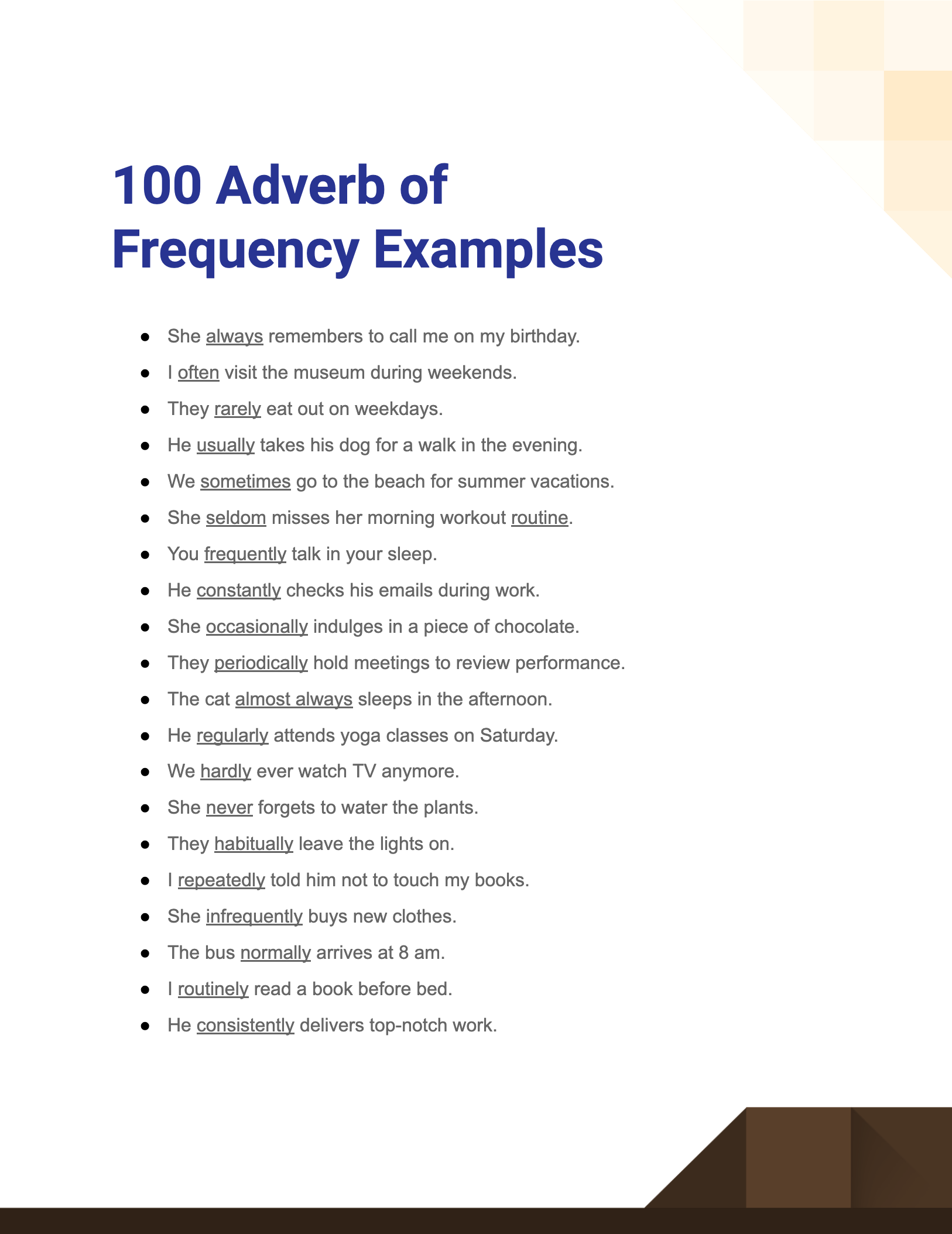 99 Adverb Of Frequency Examples