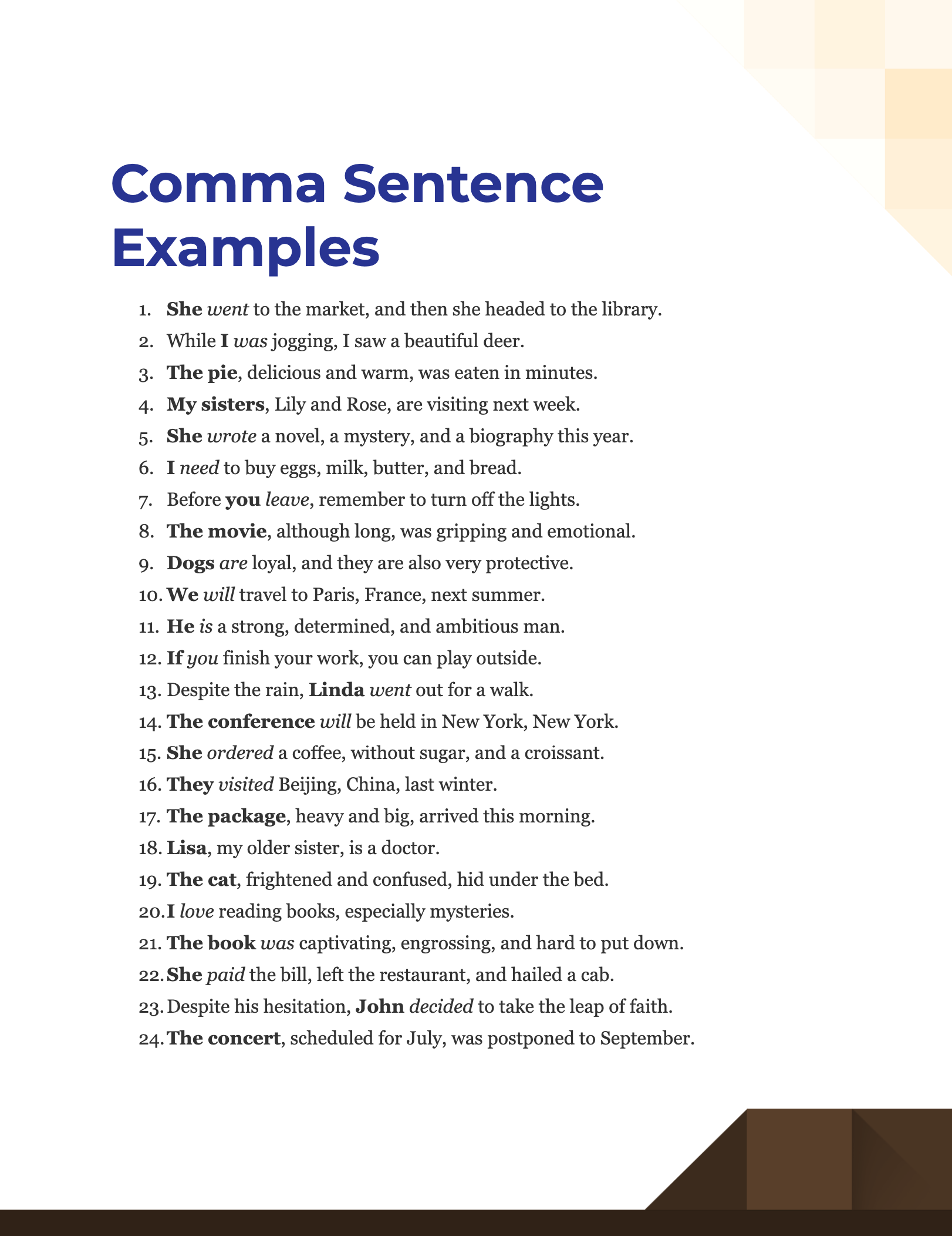 99 Comma Sentence Examples