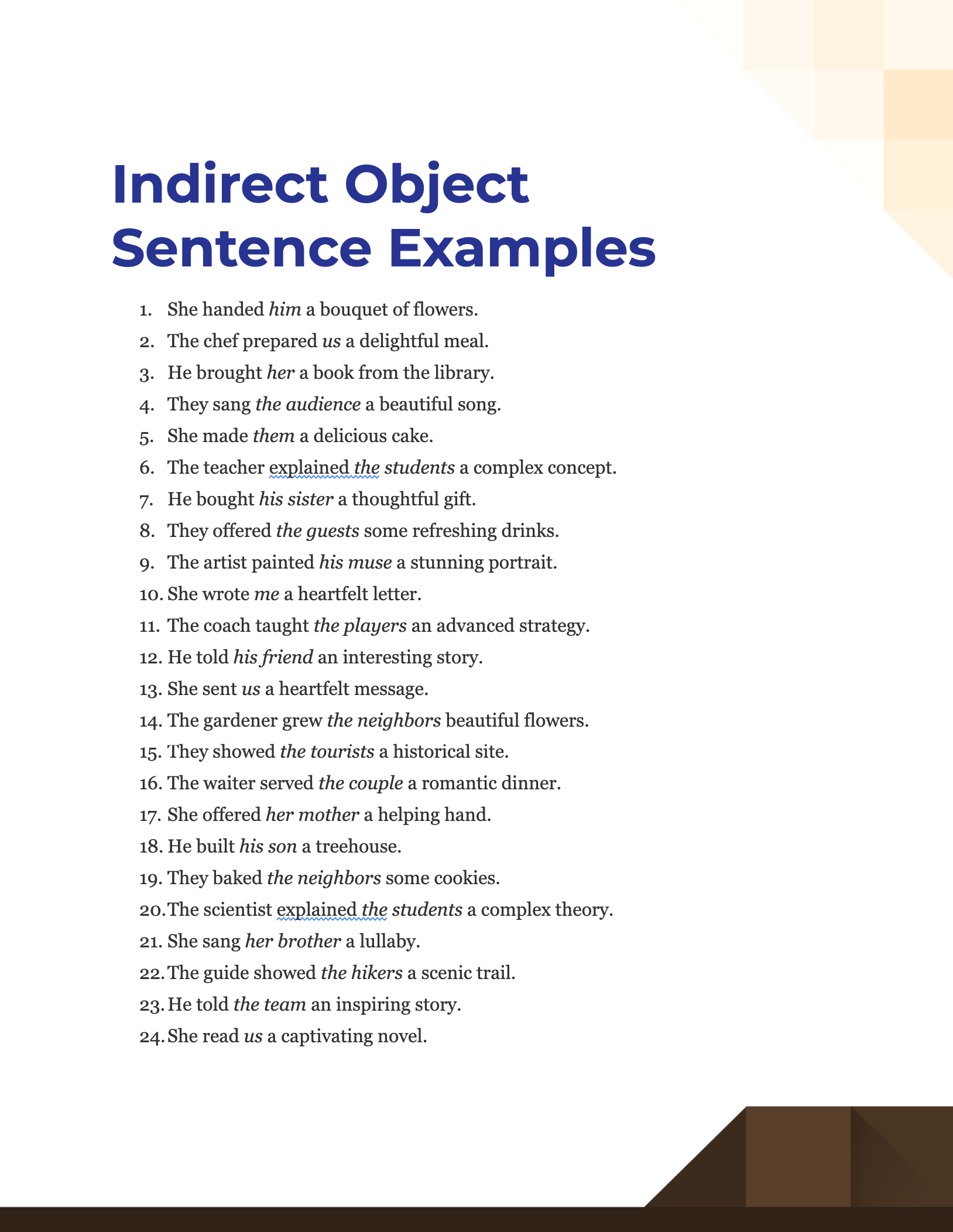 99 Indirect Object Sentence Examples