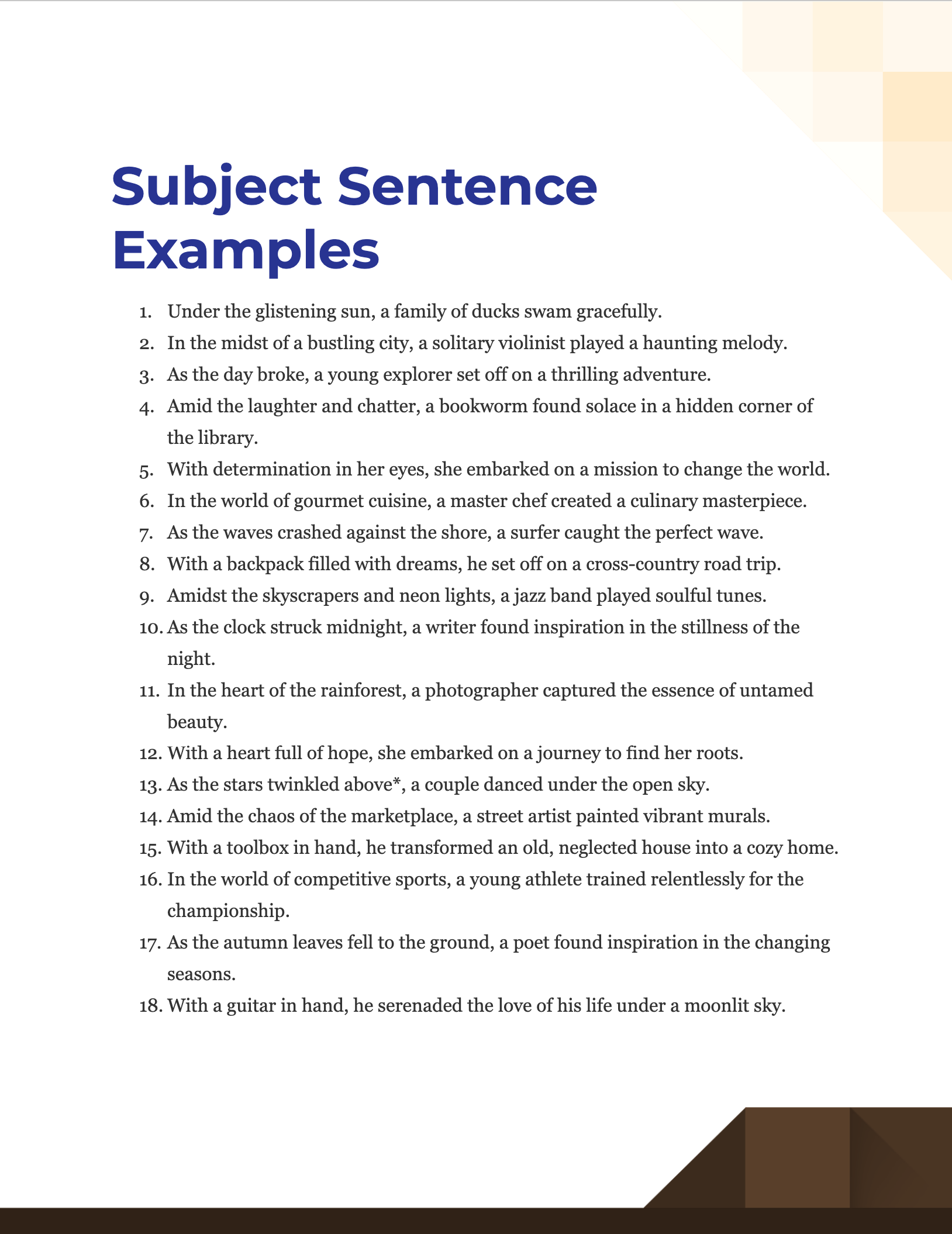 99 Subject Sentence Examples