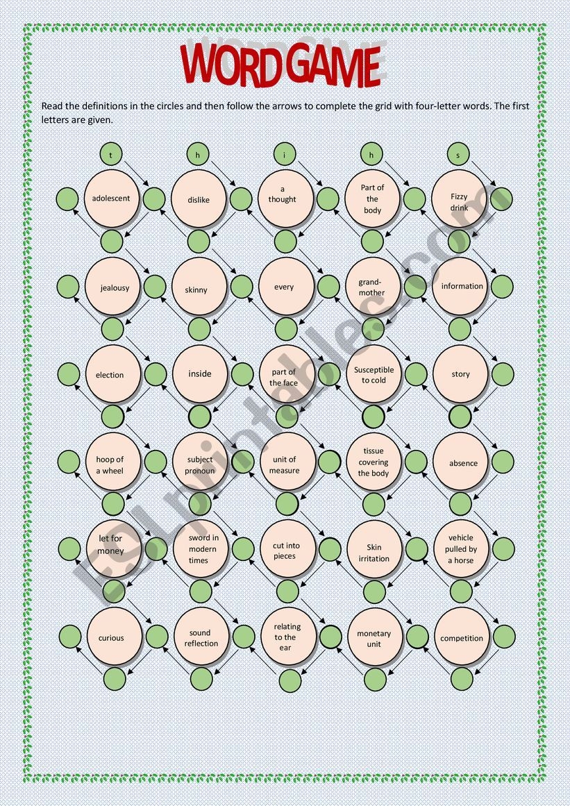 A VOCABULARY WORD GAME ESL Worksheet By Benyoness