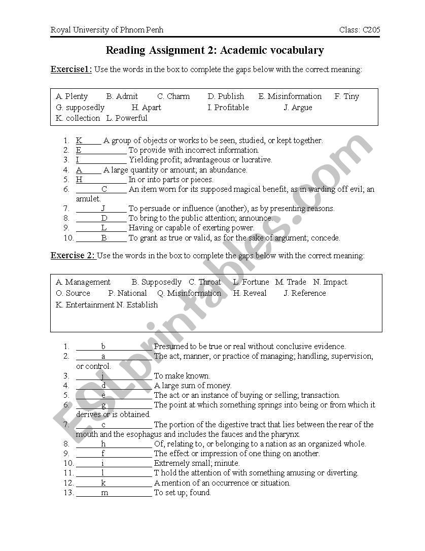 Academic Vocabulary ESL Worksheet By Keakruy