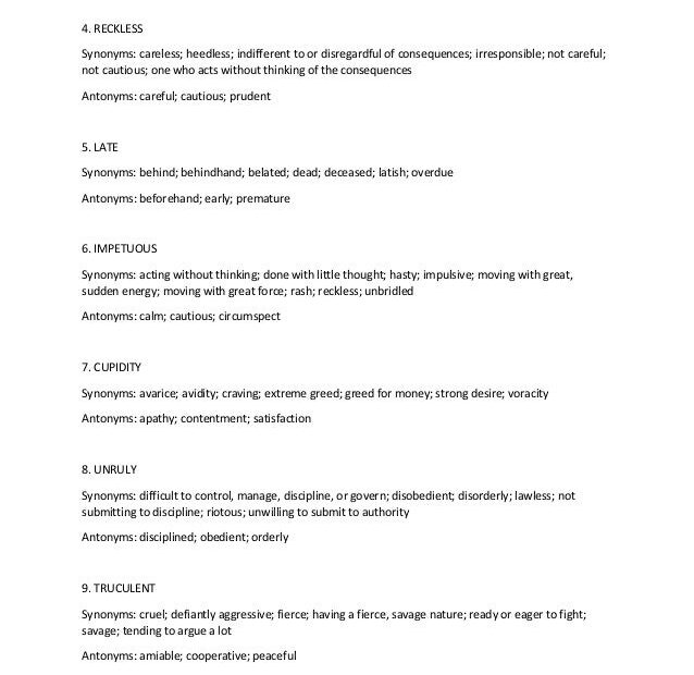 Act Vocabulary List PDF