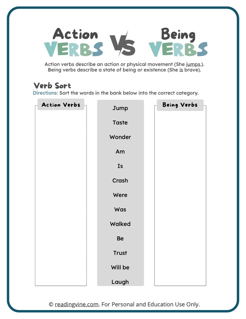 Action Verbs Worksheets Definition Examples ReadingVine 44 OFF