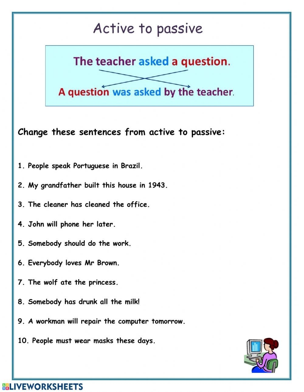 Active And Passive Verbs Worksheet Active And Passive Voice