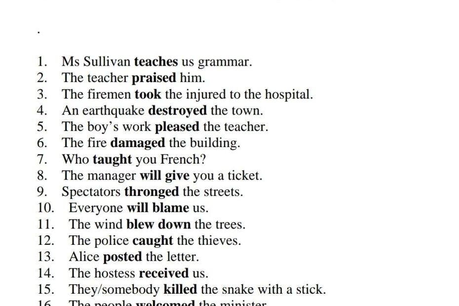 Active And Passive Voice English Subjective Test Teachmint