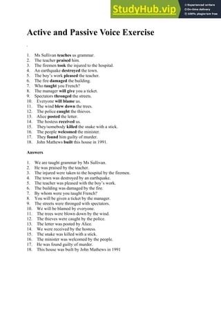 Active And Passive Voice Exercise PDF Worksheets Library