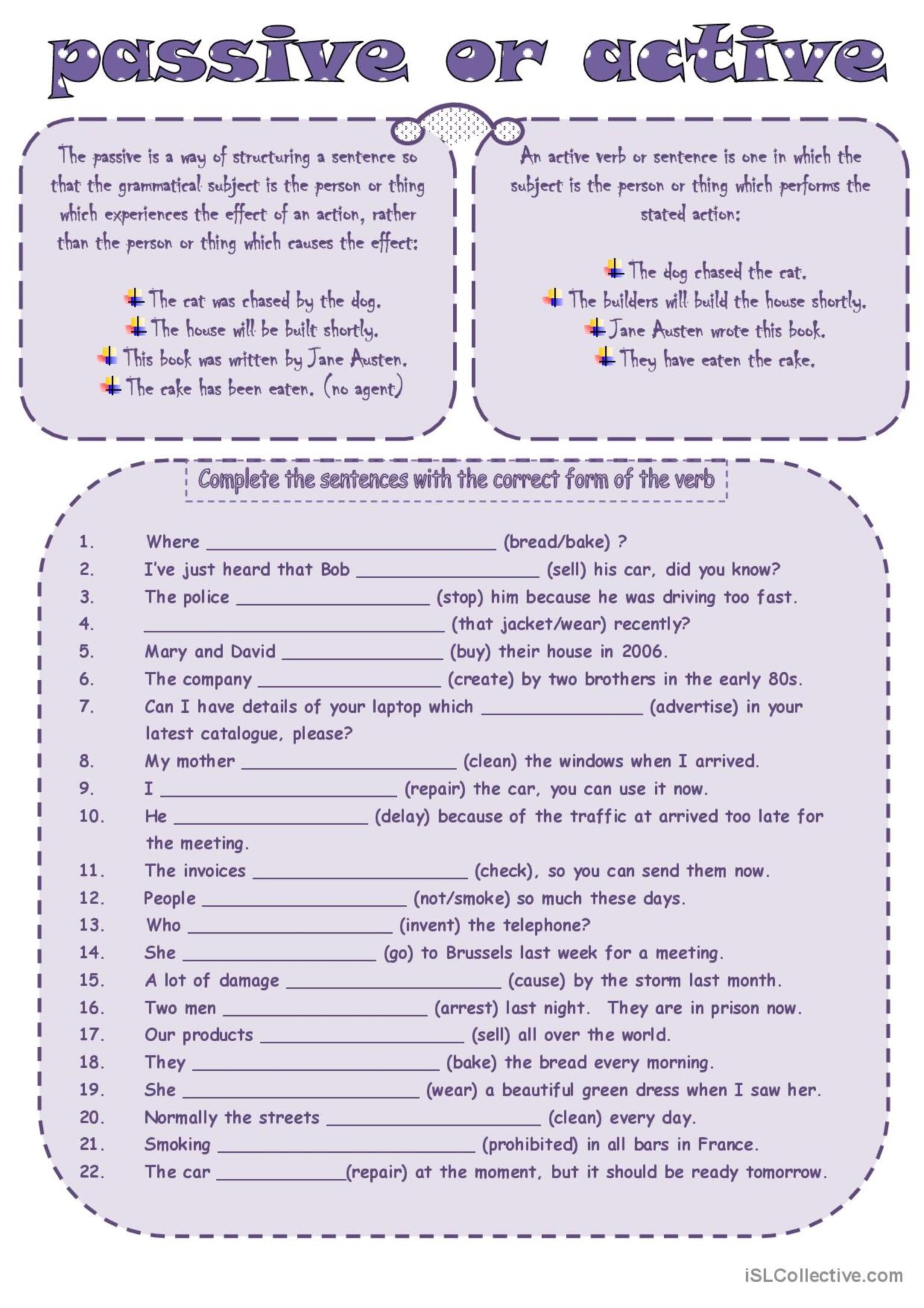 ACTIVE OR PASSIVE Mixed Tenses English ESL Worksheets Pdf Doc