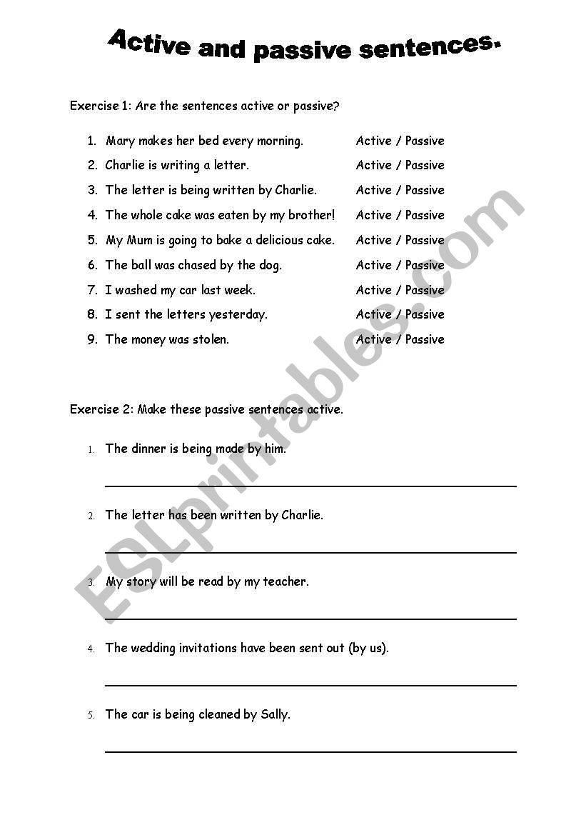 Active Passive Voice Exercise 4 Skoolon Worksheets Library