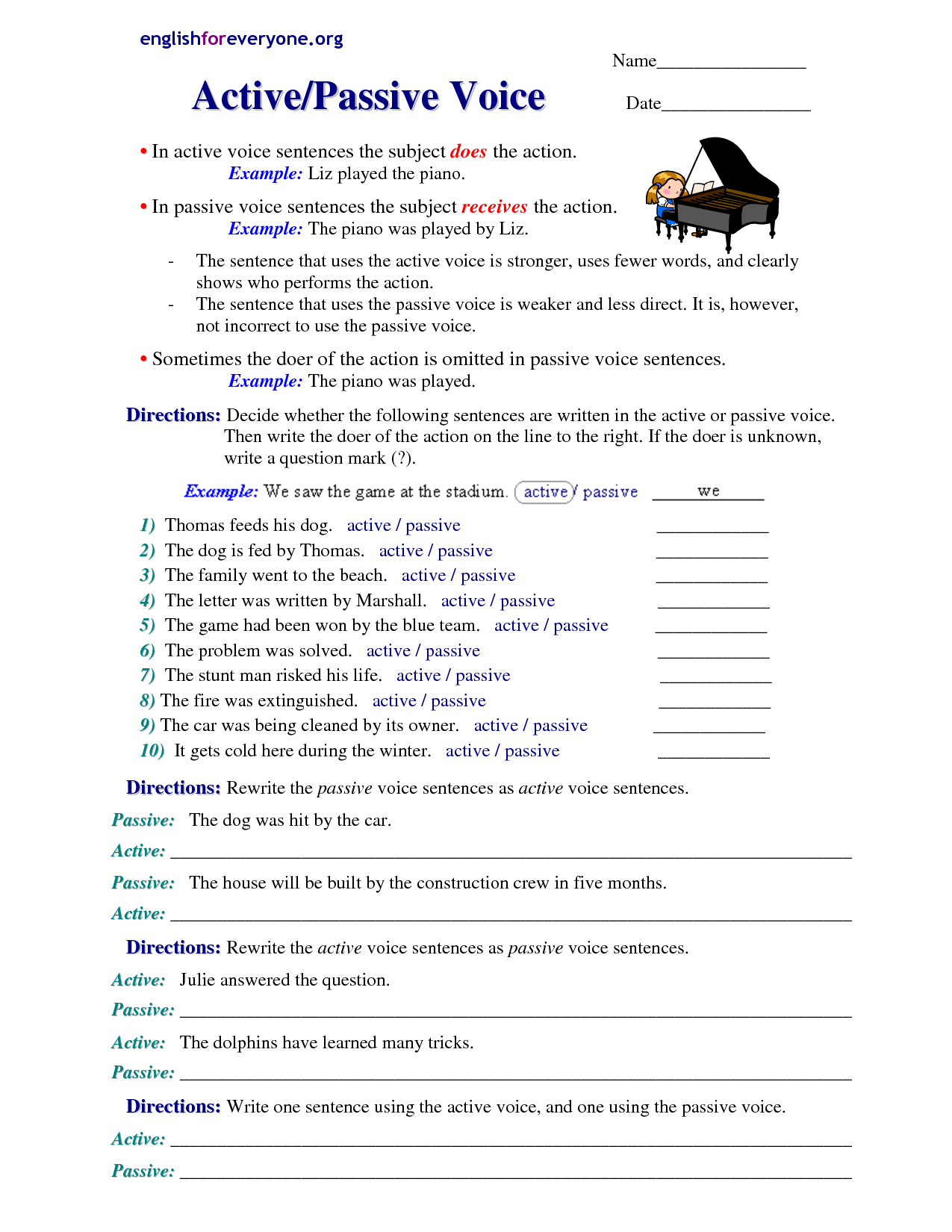Active Passive Voice Worksheets Passive Tense Grammar Chessm