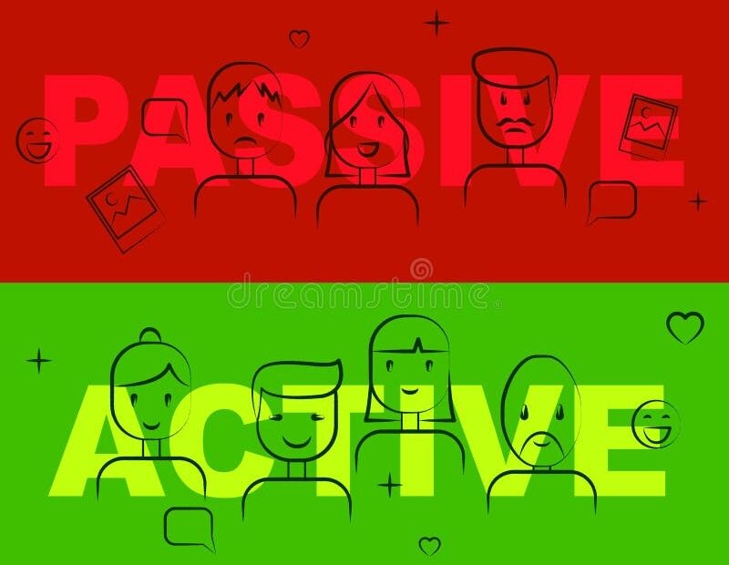Active Vs Passive Words Shows Positive Attitude 3d Illustration Stock