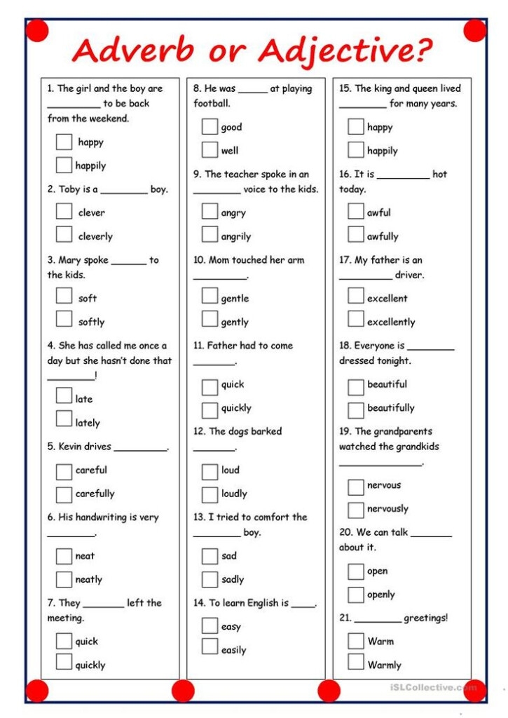 adjective or adverb worksheet