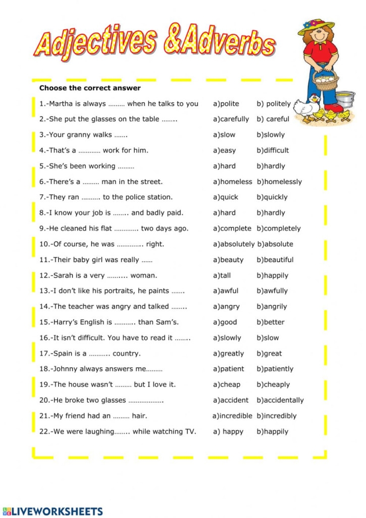 Adjective And Adverb Explanation Worksheet Adjectiveworksheets