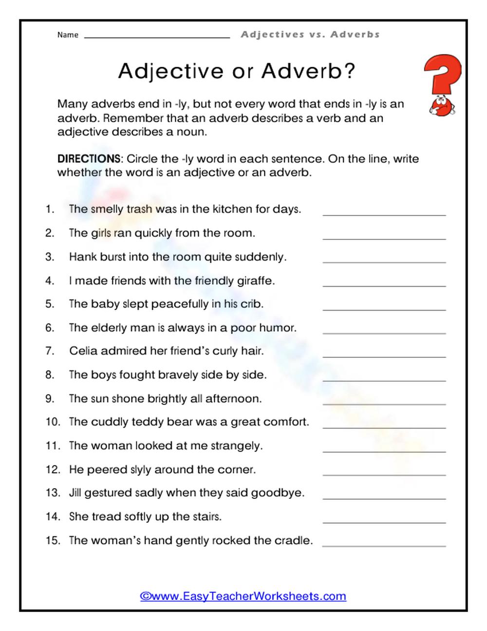 Adjective Or Adverb Worksheet Worksheets Library