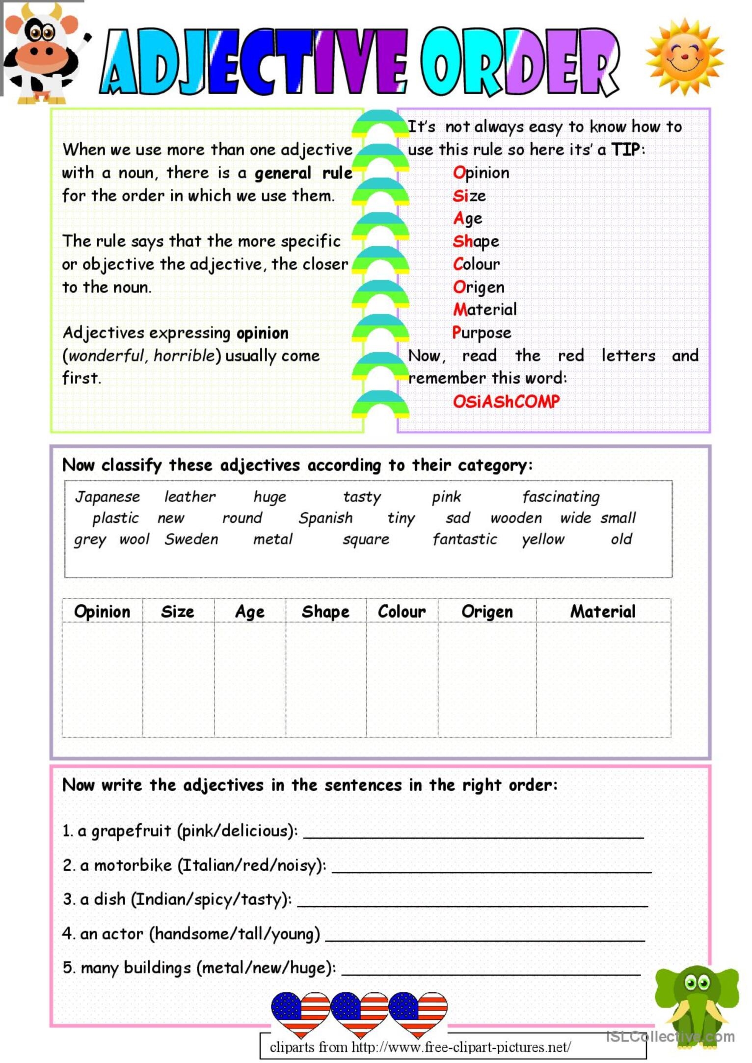 Adjective Order English ESL Worksheets Pdf Doc
