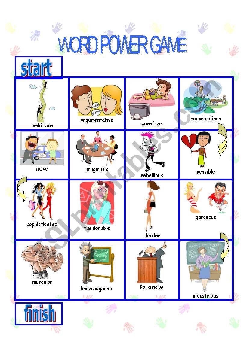 Adjective Word Power Game ESL Worksheet By EvaRamos