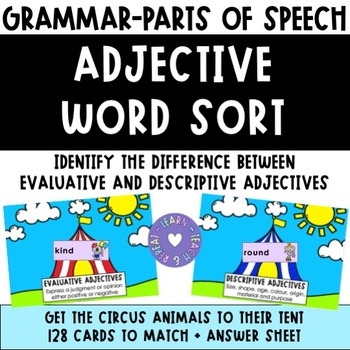 Adjective Word Sort Game Grammar Parts Of Speech By Learn Teach And 