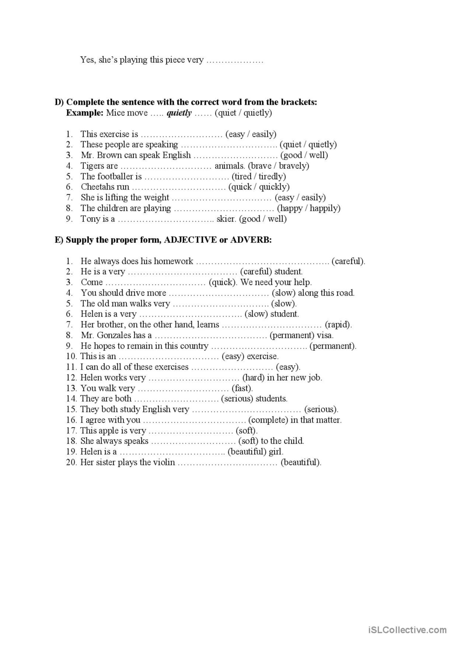 Adjectives adverbs English ESL Worksheets Pdf Doc