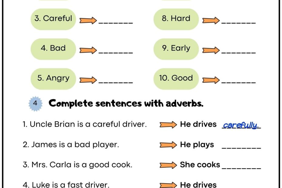 Adjectives And Adverbs Of Manner Write The Correct Adverb For Each