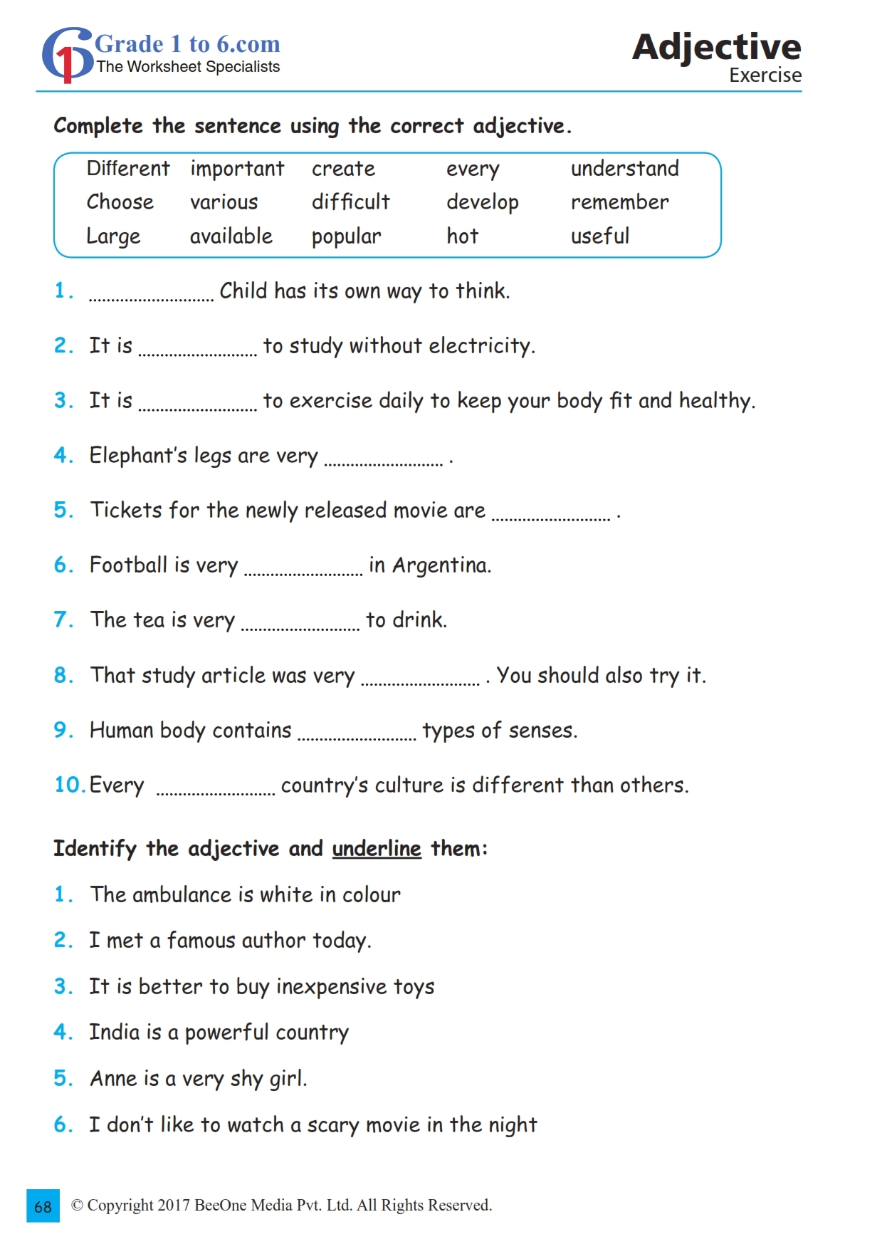 Adjectives Exercises Worksheets Worksheets For Kindergarten