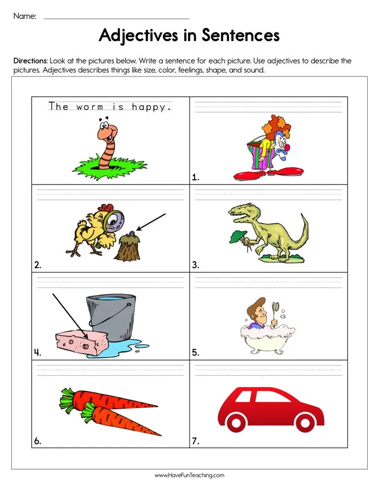 Adjectives In A Sentence Worksheet By Teach Simple