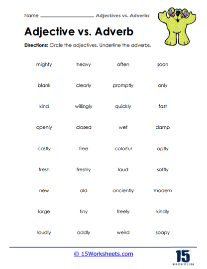 Adjectives Or Adverbs Worksheets Fill In Adjectives Or Adverbs 