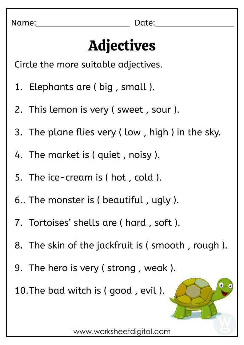 Adjectives Worksheet Digital
