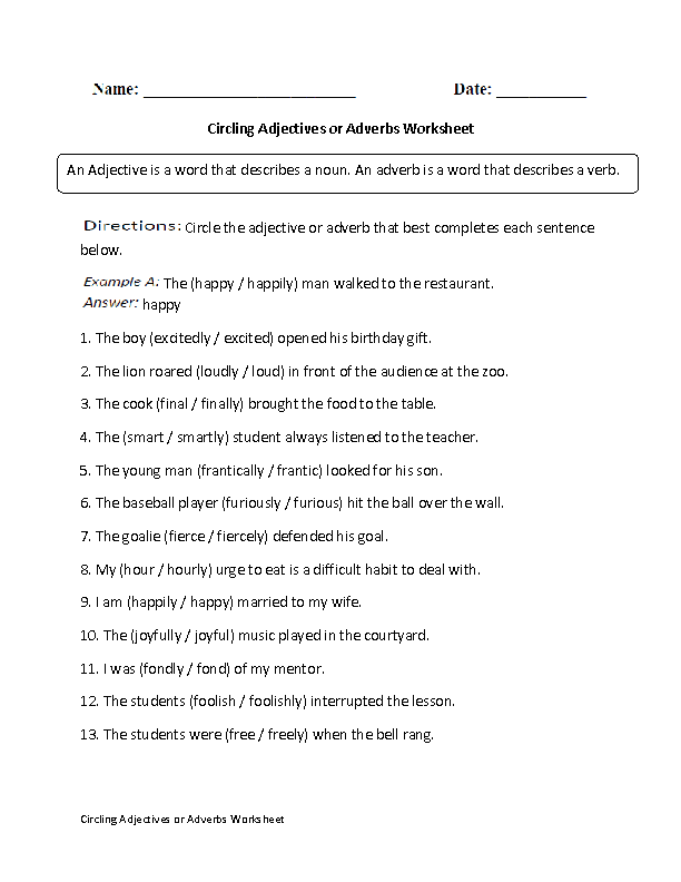 Adjectives Worksheets Adjectives Or Adverbs Worksheets