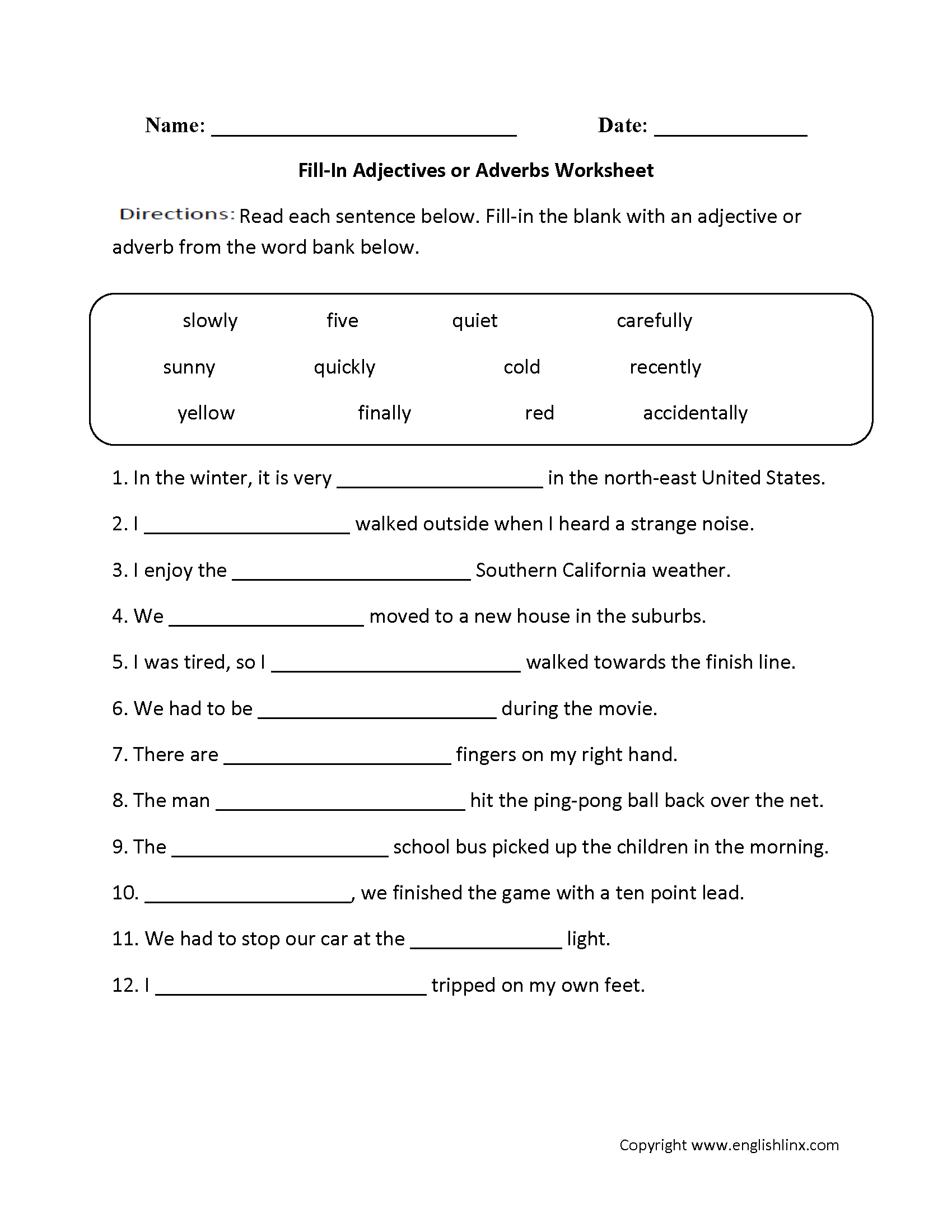 Adjectives Worksheets Adjectives Or Adverbs Worksheets