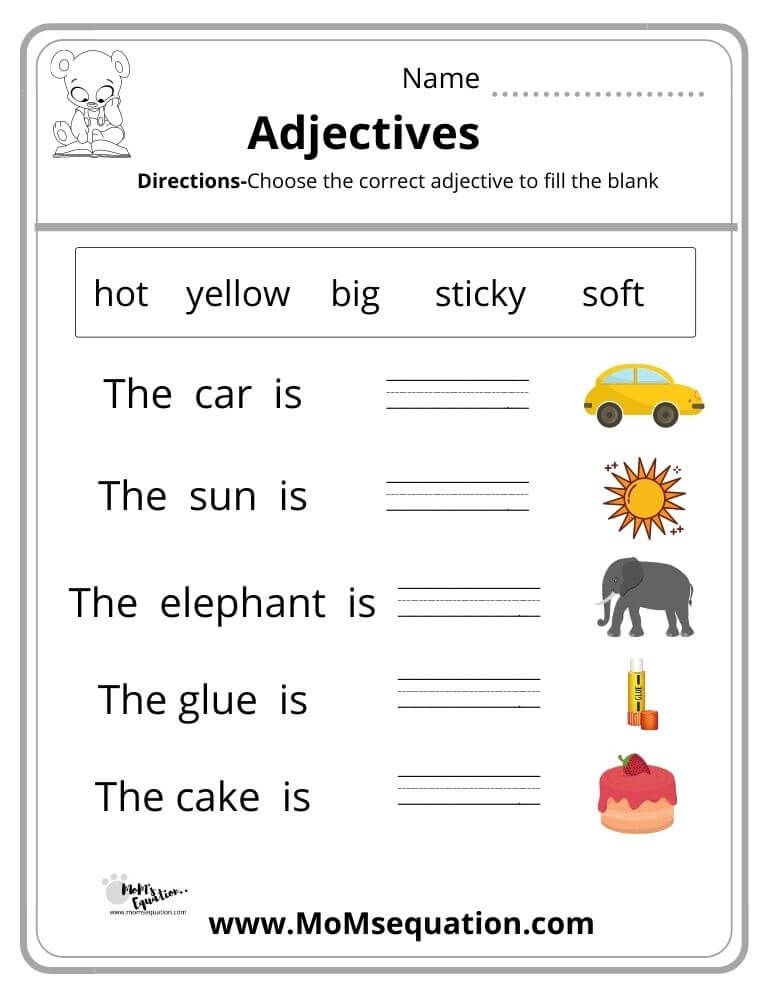 adjectives worksheets for kindergarten