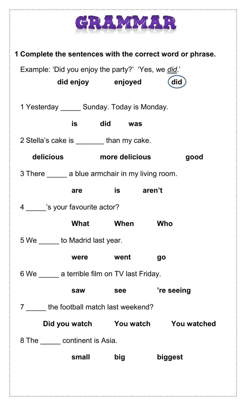 Adults Grammar Final Exam 2020 Worksheet Live Worksheets 
