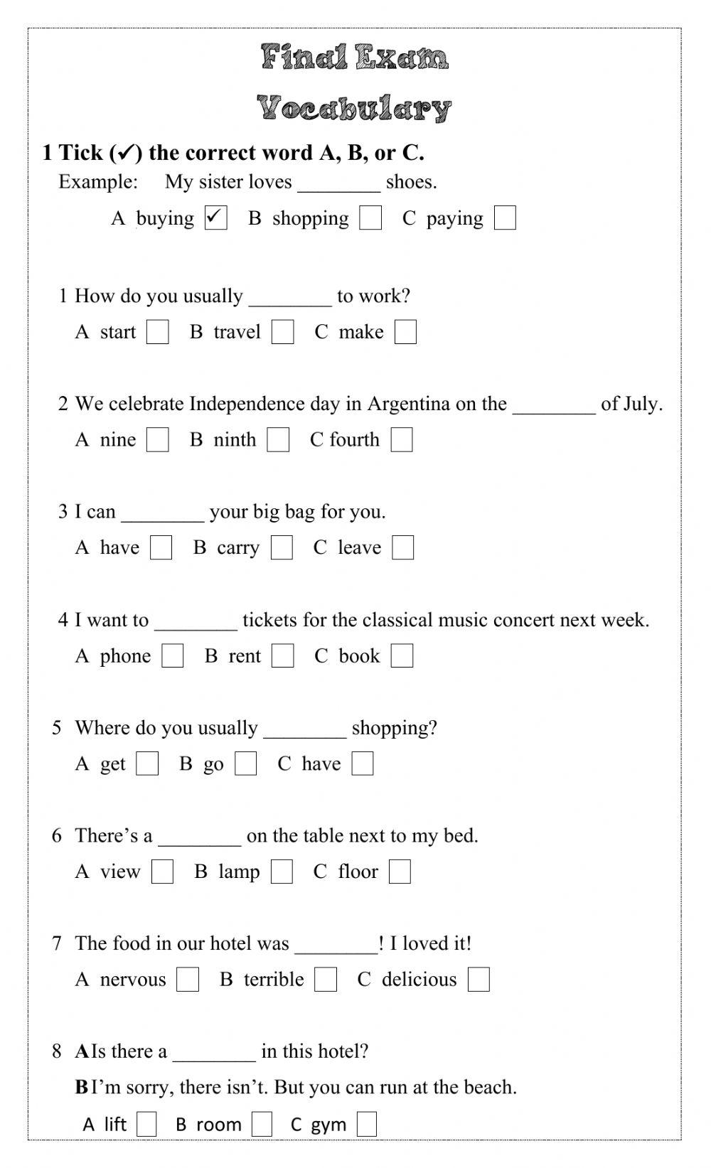 vocabulary worksheets for adults