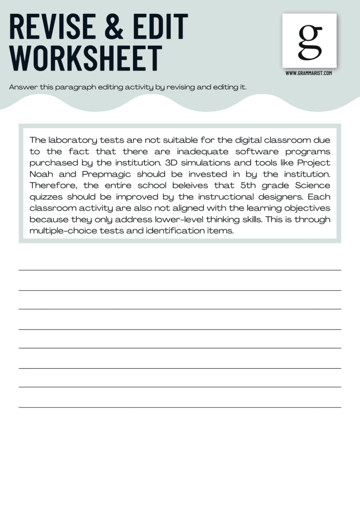 Advanced Esl Grammar Editing Sheets