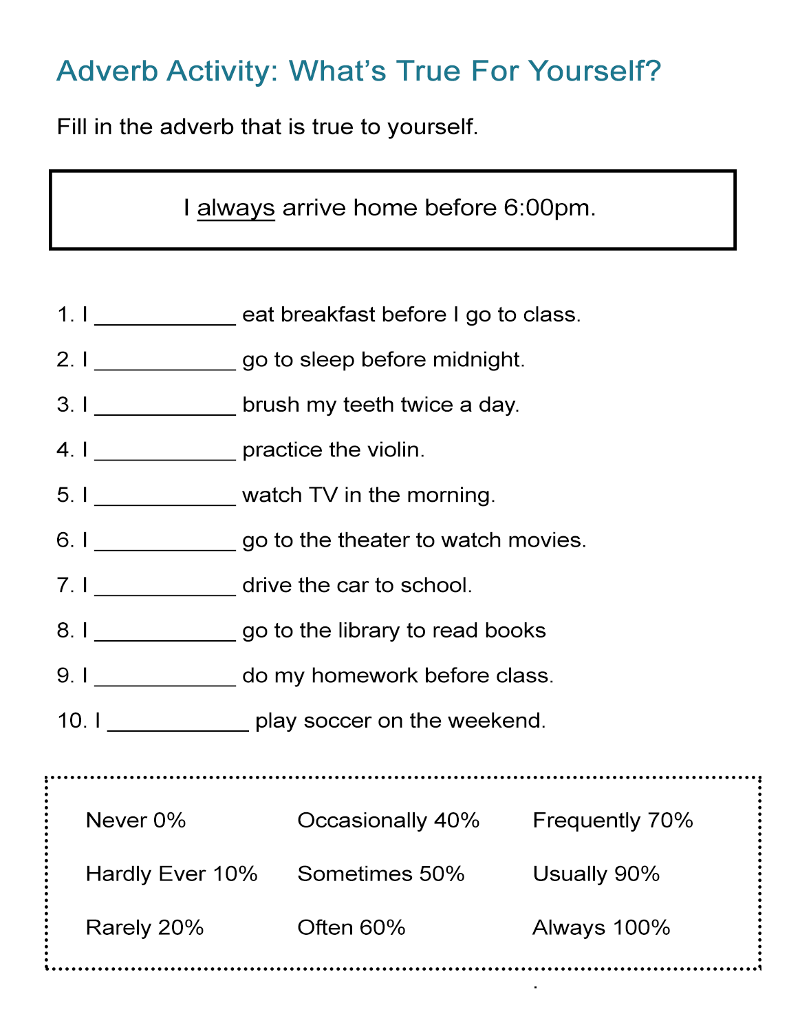 Adverb Activity Sheets