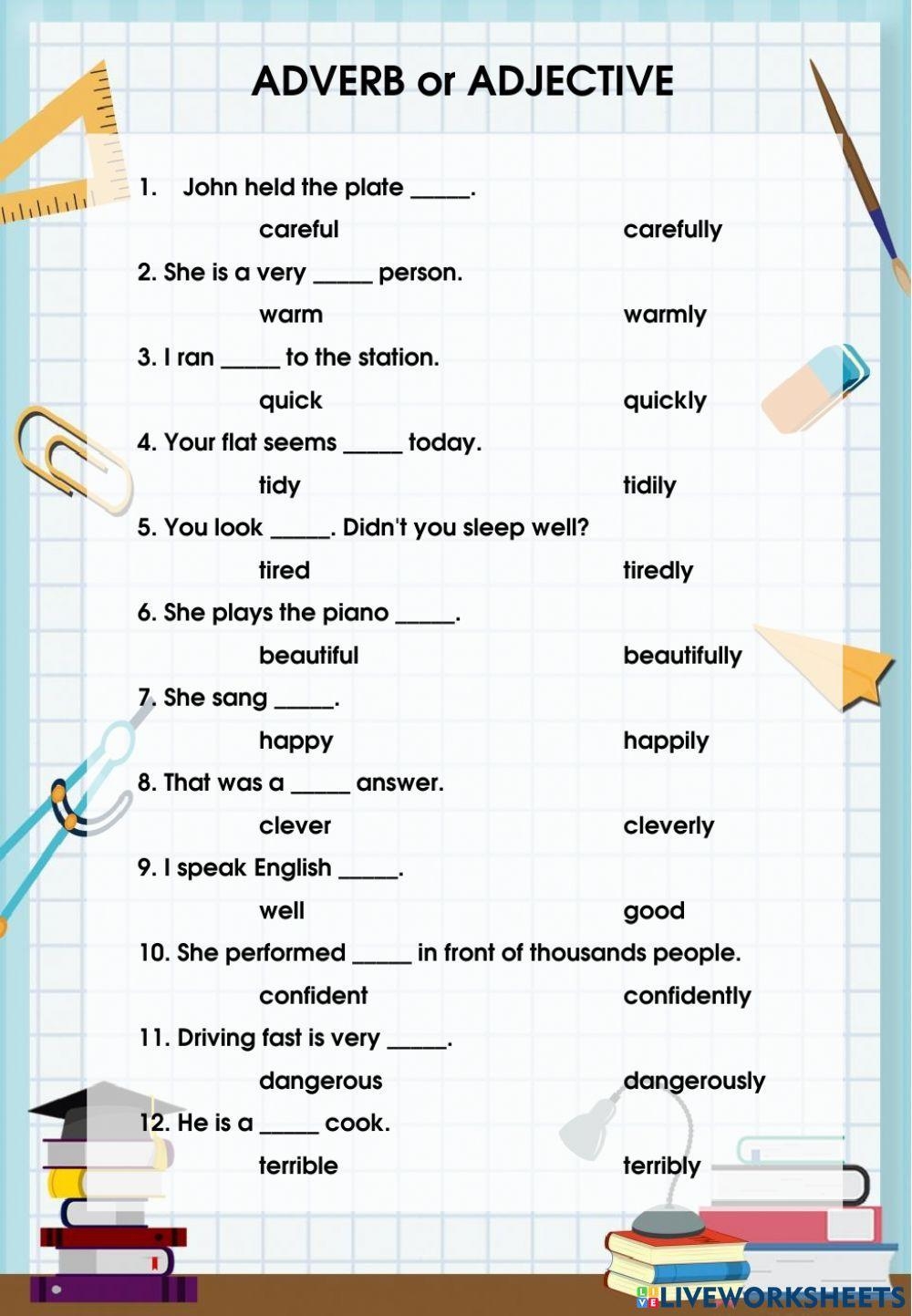 Adverb And Adjective Interactive Worksheet Live Worksheets 
