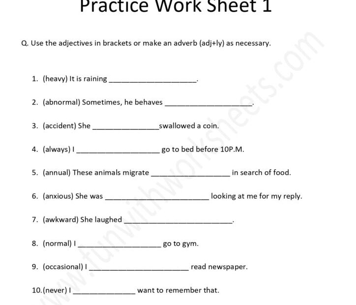 Adverb Practice Worksheet 1 Free Printables