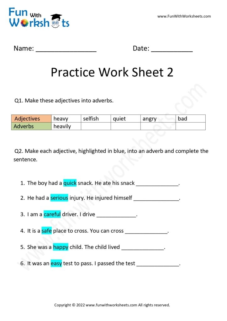 Adverb Practice Worksheet 2 Free Printables