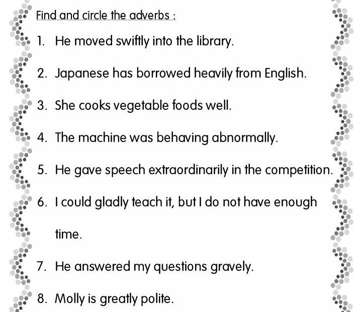 Adverbs Activity Sheet With Answers