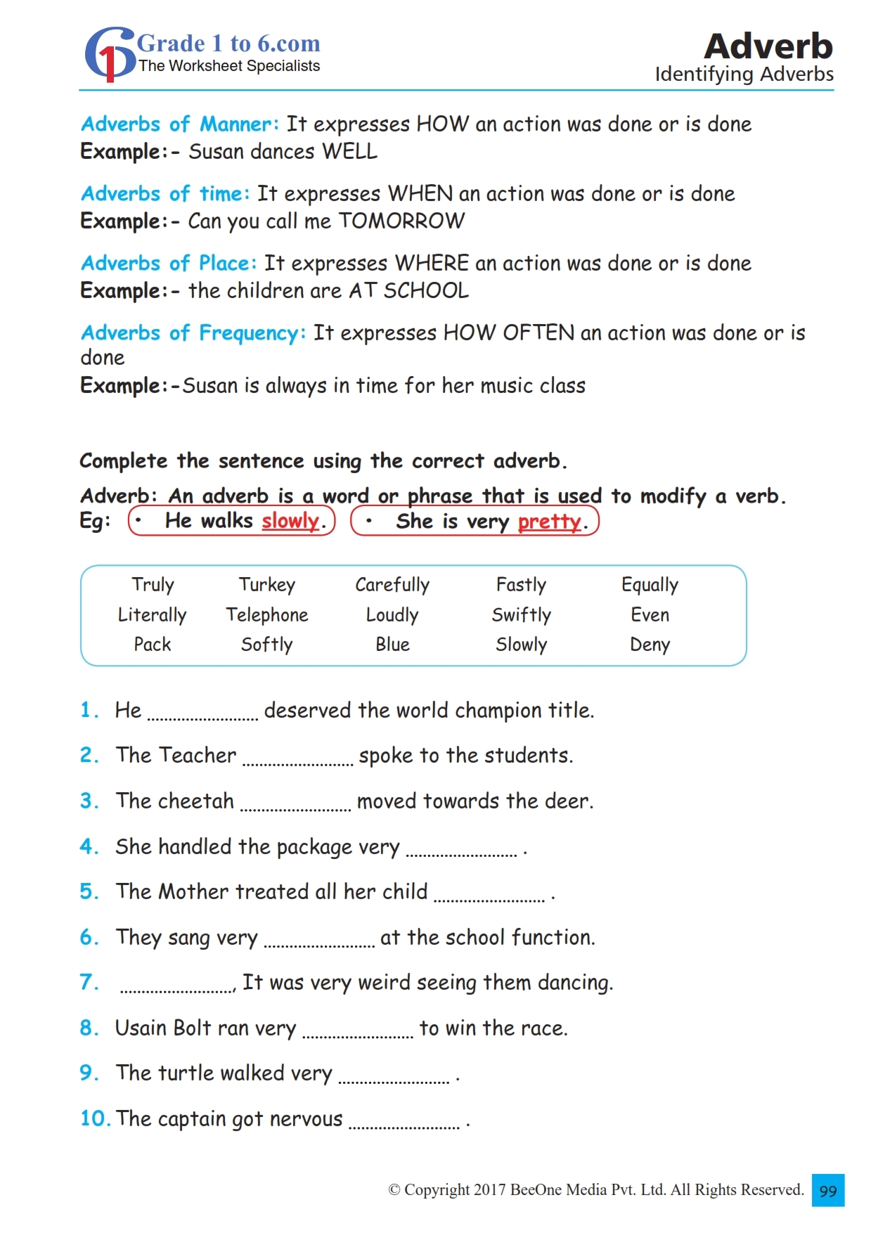 adverb worksheets